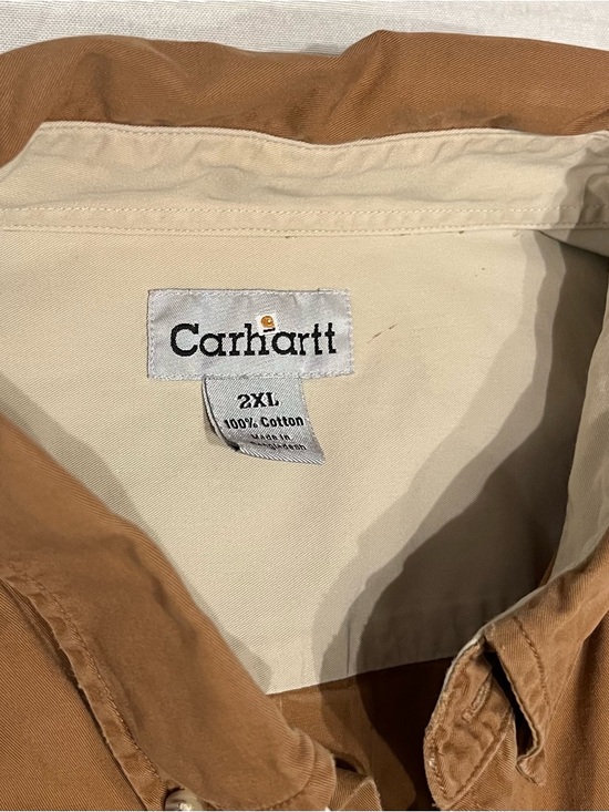 Carhartt Men's Tan/Brown Button-Down Work Shirt 2XL - Picture 3 of 7